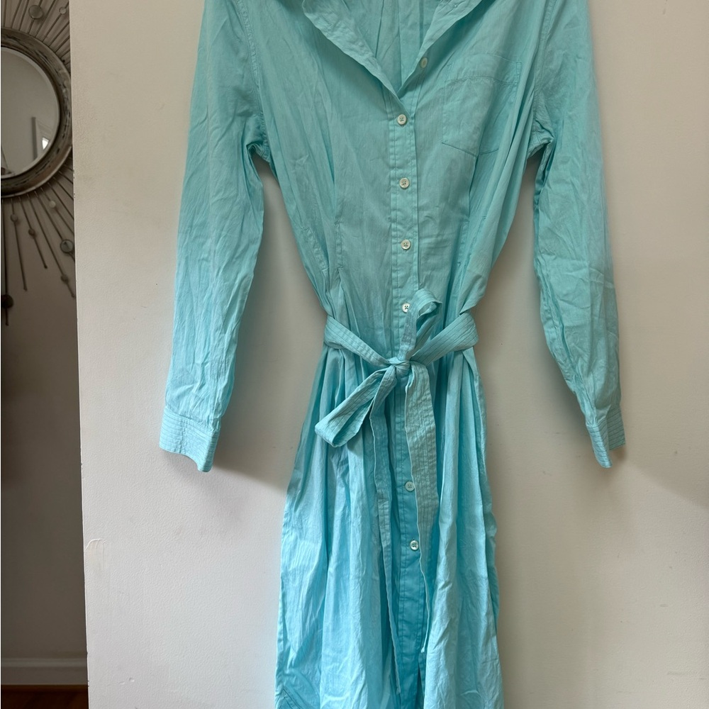 Blue Buttoned Tie Front Midi Dress